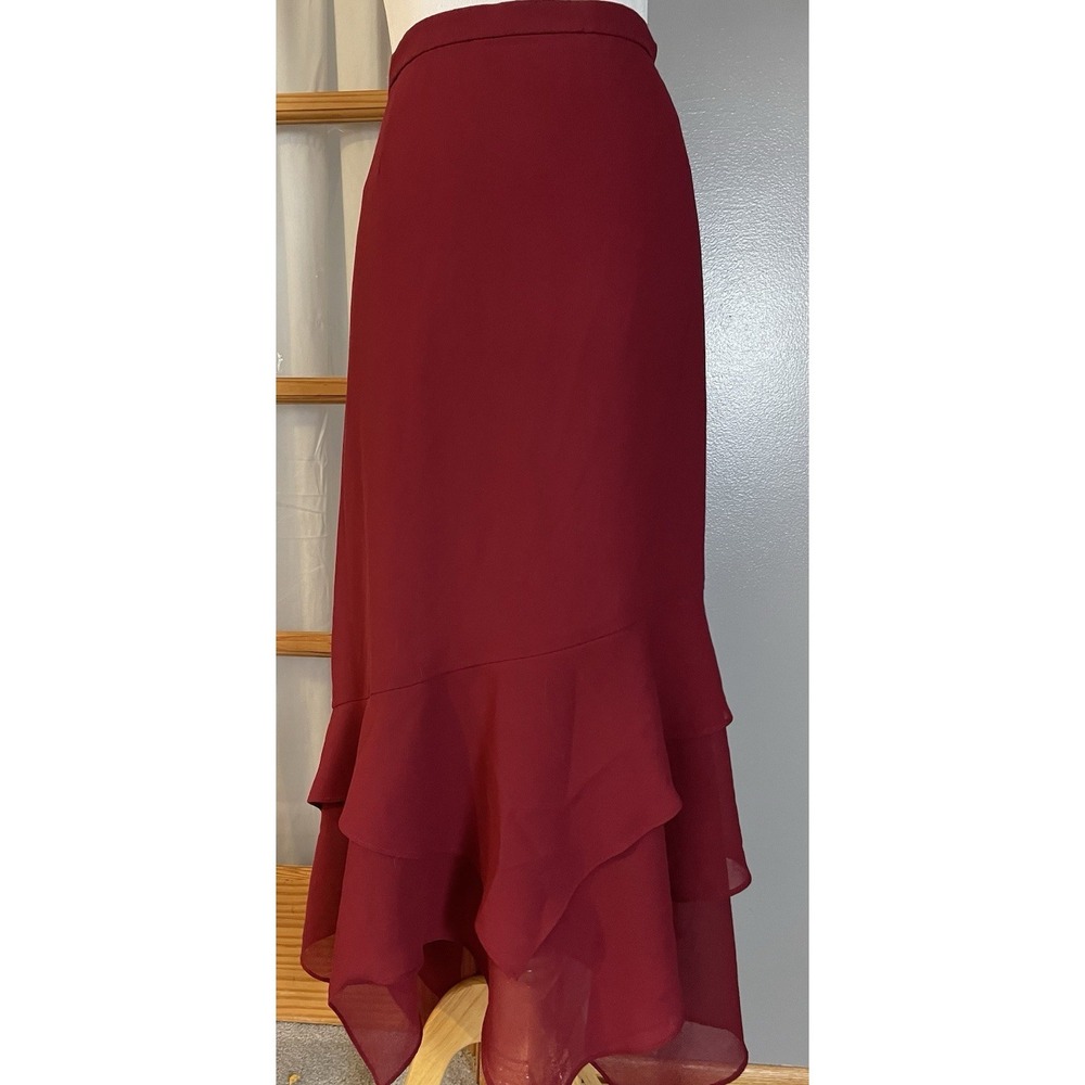 Vtg 90s Misty Lane Maxi Skirt Sz 20 Handkerchief Hem Burgundy Red Lagenlook
